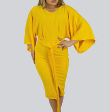 Load image into Gallery viewer, Trumpet Sleeve Bodycon Dress with Belt and Front Slit