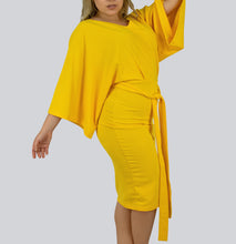 Load image into Gallery viewer, Trumpet Sleeve Bodycon Dress with Belt and Front Slit