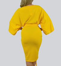 Load image into Gallery viewer, Trumpet Sleeve Bodycon Dress with Belt and Front Slit